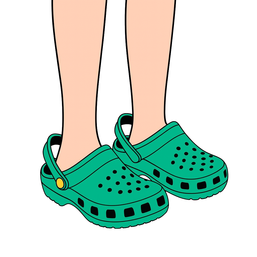 Legs in green crocs